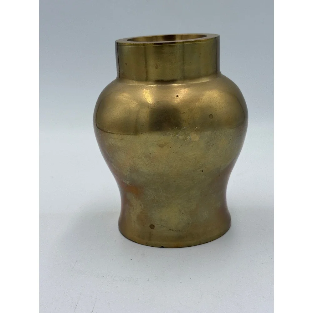 Vintage solid brass urn candle holder squatty holds tapers pillars votives 5.5